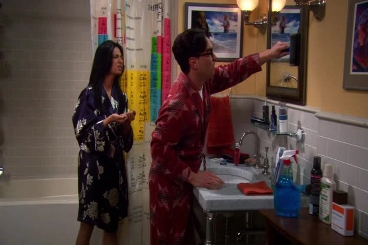 Sheldon doesn't allow flossing
that close to the mirror.